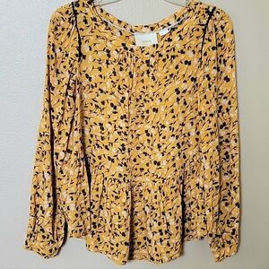 Anthropologie Maeve Cheyenne Mustard Floral Peplum Top - Size XS